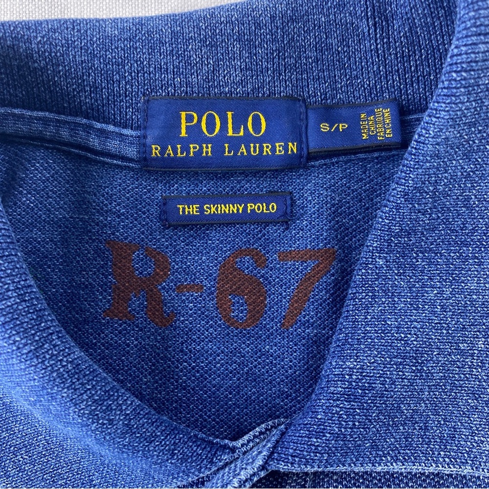 Vintage POLO RALPH LAUREN THE SKINNY POLO Paint Splattered Shirt,Indigo - Picture 6 of 7